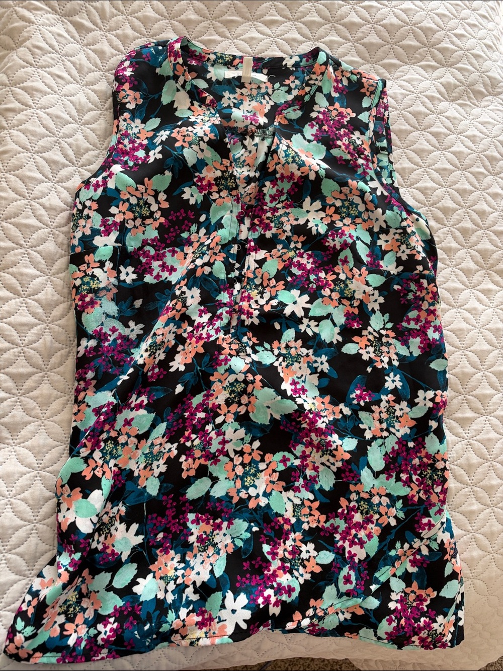 Maurices Black Floral Sleeveless Camisole with Teal and Peach Accents